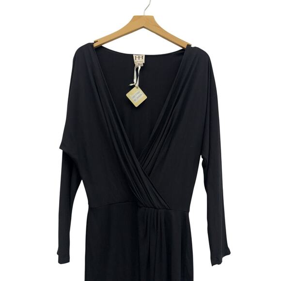 Haute Hippie V Neck Gathered Waist Faux Wrap Jersey Dress Black size Small NWT - Picture 5 of 6